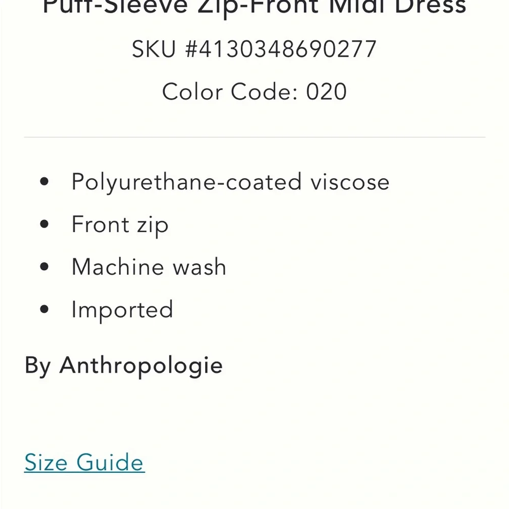 Anthropologie Faux-Leather Puff-Sleeve Zip-Front Midi Dress In Brown NWT - Picture 4 of 4